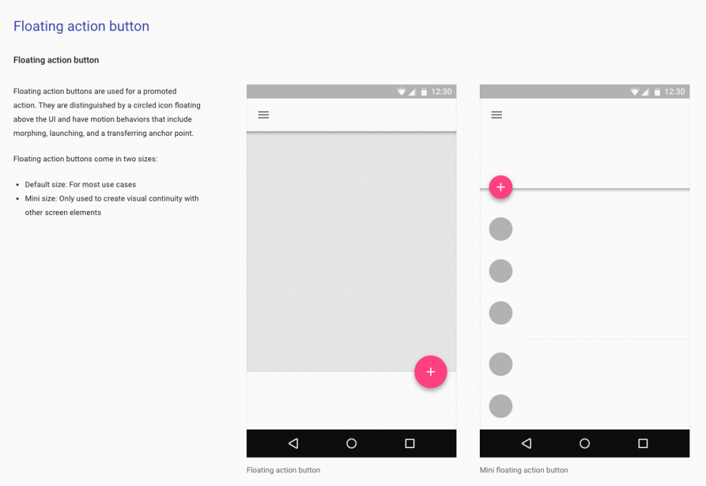 Material Design shows context for its UI components using plenty of images and videos
