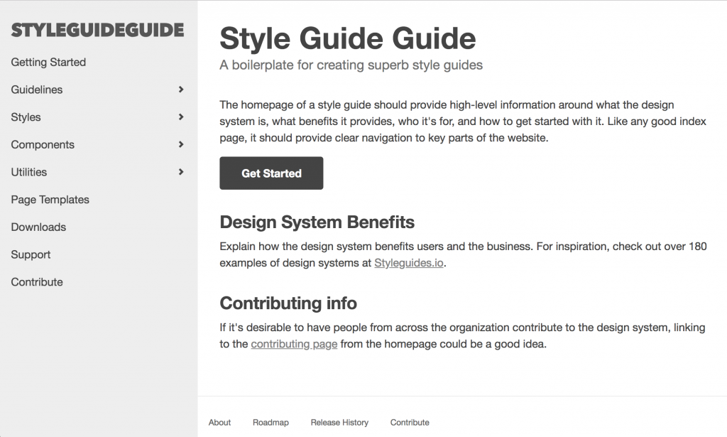 Screenshot of Style Guide Guide, Gatsby Edition