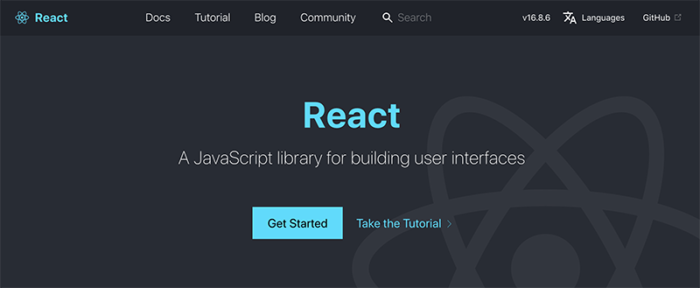 React homepage that reads 