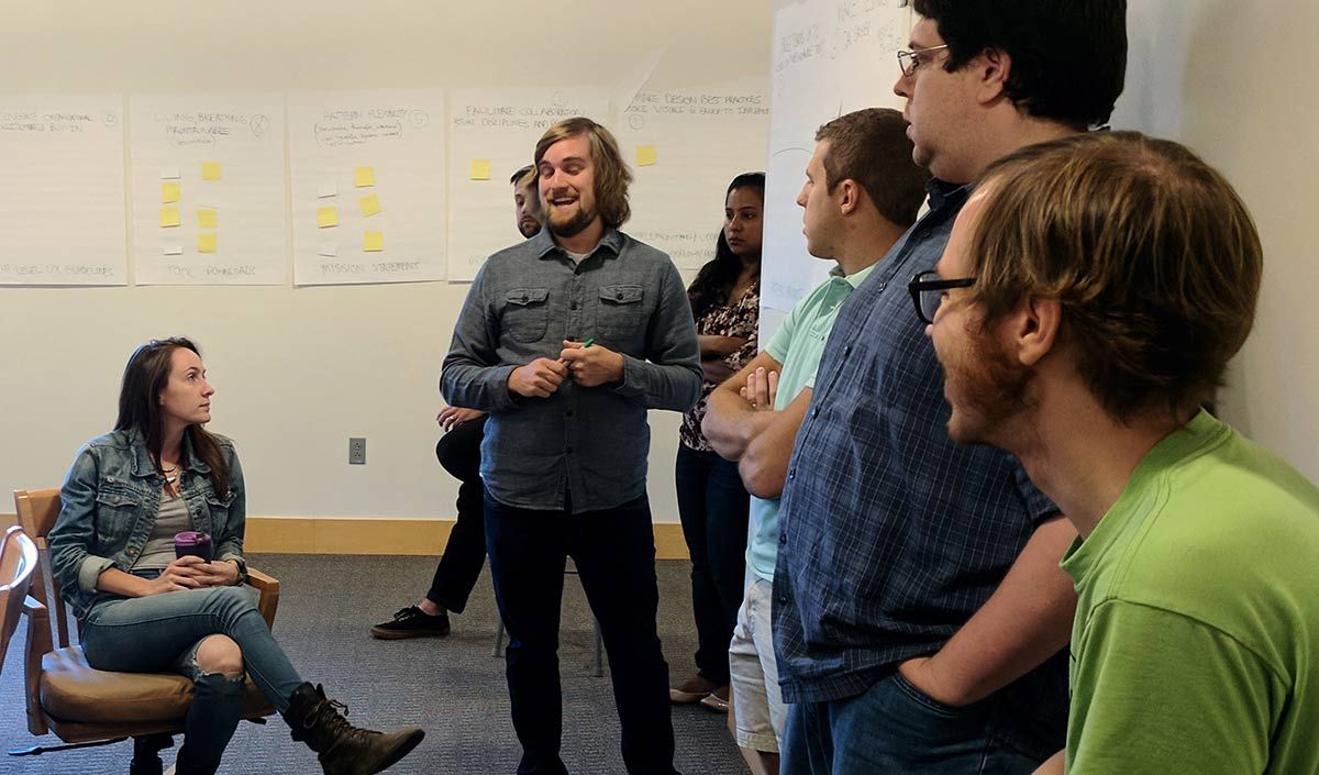 Brad Frost giving a workshop with a team