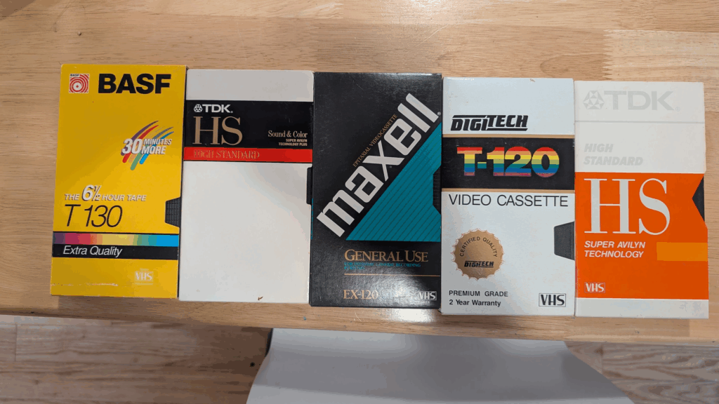 Various VHS casette tape covers, featuring some amazing retro style graphics