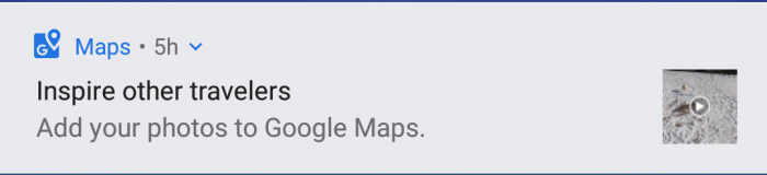 Google notification: inspire other travels, add your photos to Google Maps.