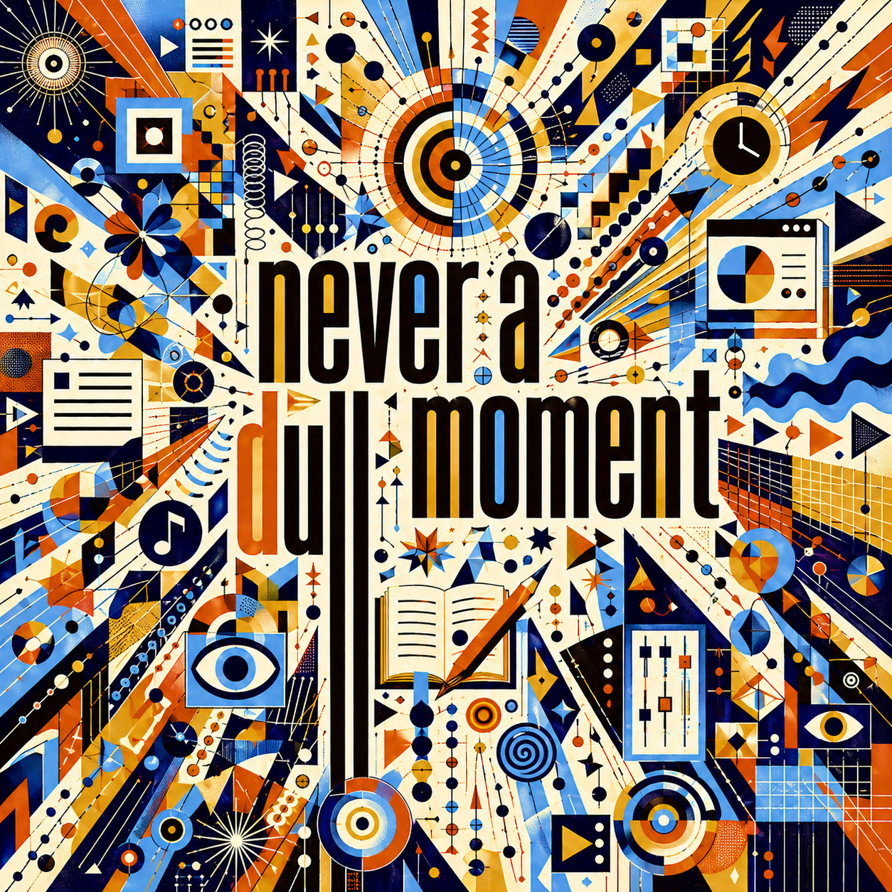 Illustration that reads "Never a dull moment" generated by GPT Image 2