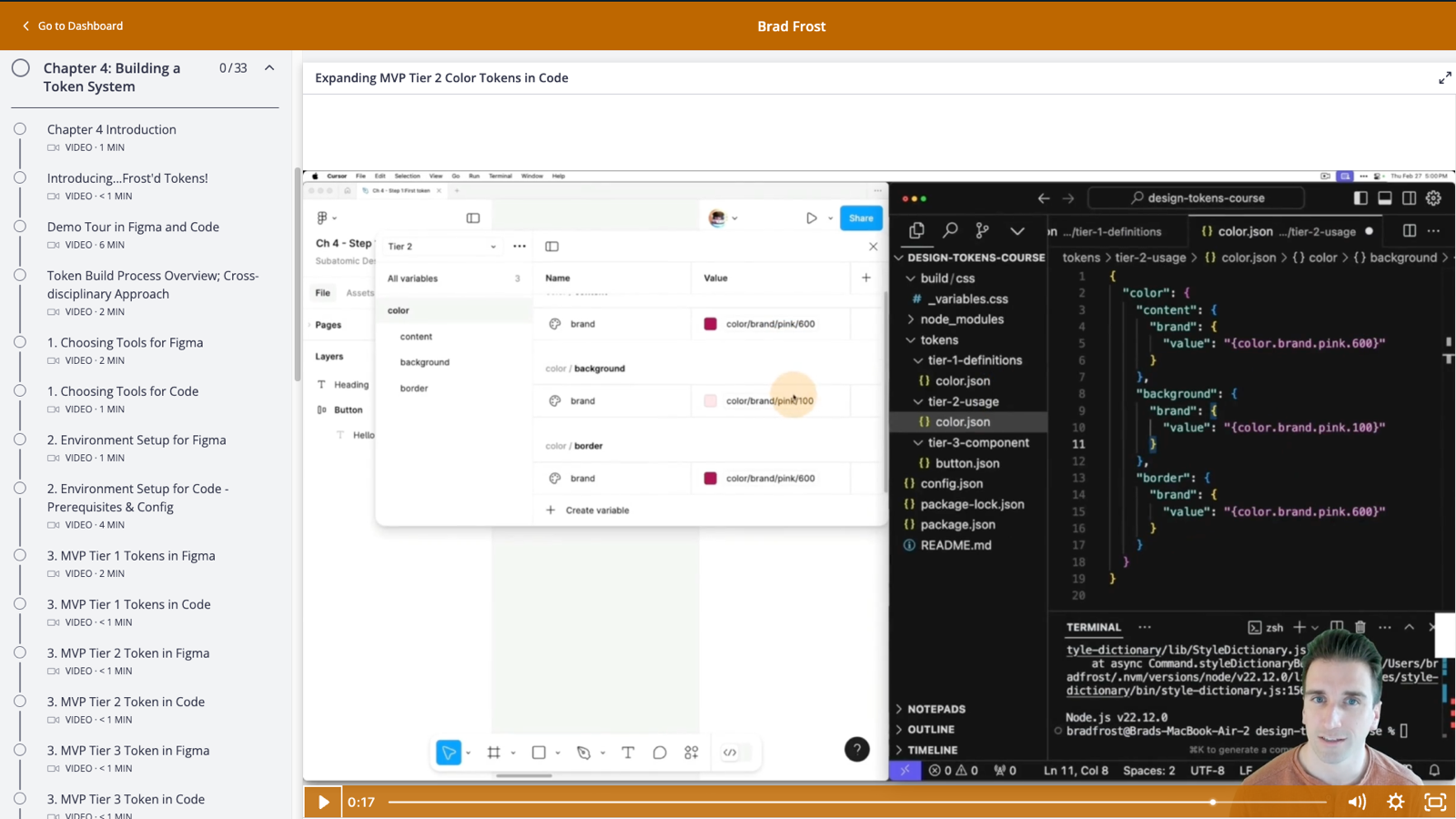 Screenshot of the Subatomic Design Tokens Course on the Thinkific platform