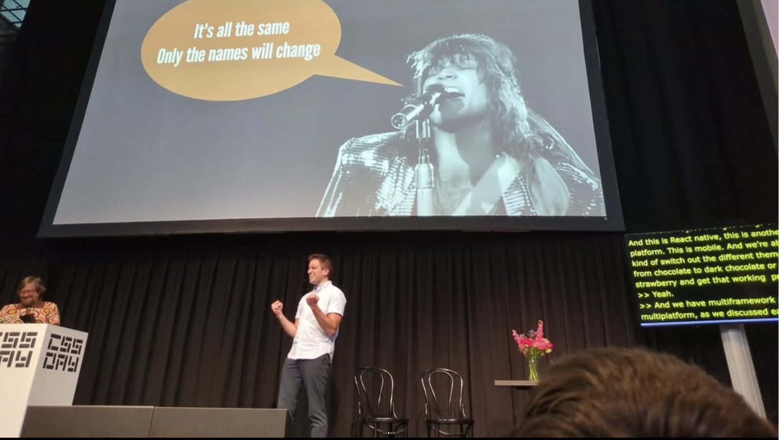 Ian Frost speaking on stage at CSS Day in Amsterdam