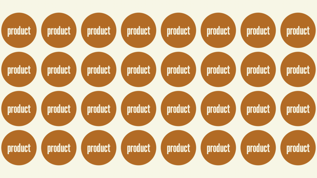 A grid of orange circles that each have a label that says "product" on it