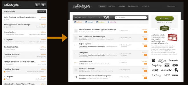 Authentic Jobs responsive nav