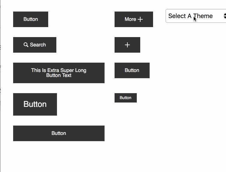 Button component with 5 different aesthetic themes applied to it