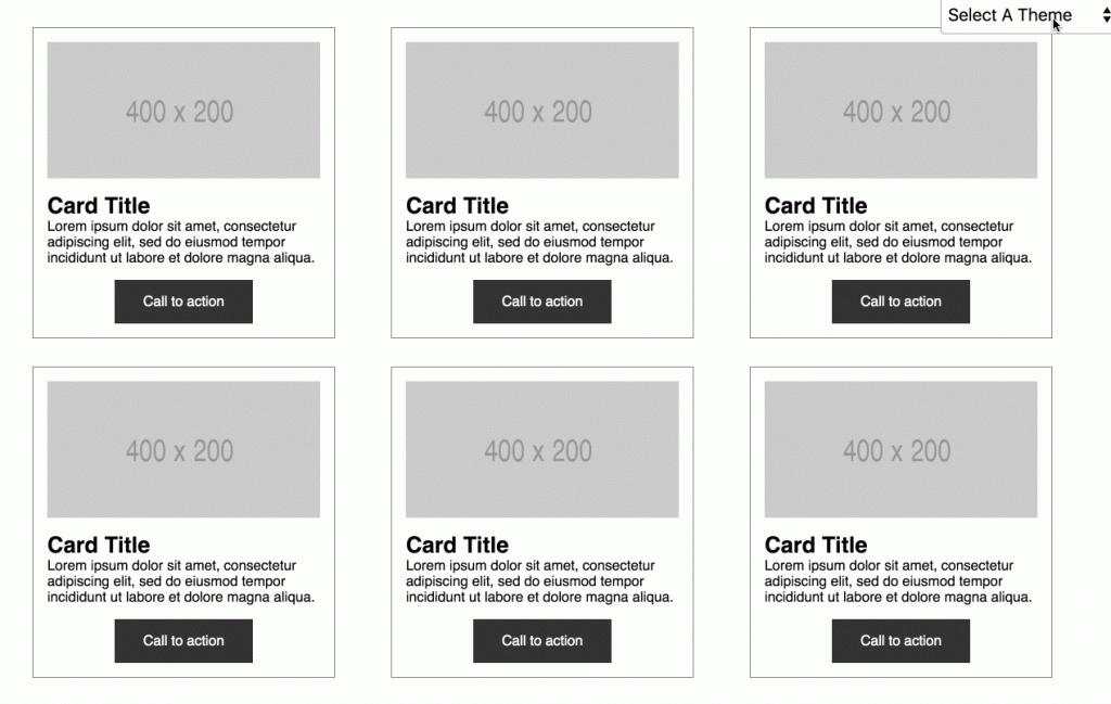 A card grid component with 5 distinct styles applied to it.
