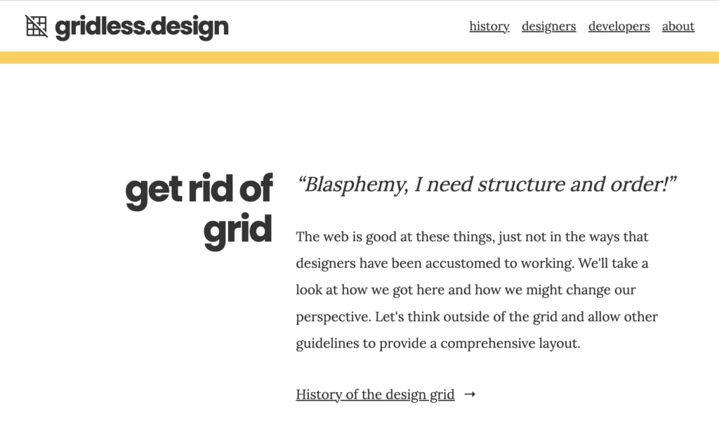 Screenshot of the website gridless.design