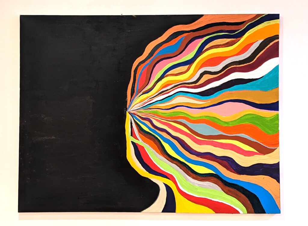 Brad Frost's painting titled "The Future Is Wide Open", featuring a black left half of a canvas, and an explosion of colored lines occupying the right side of the canvas.