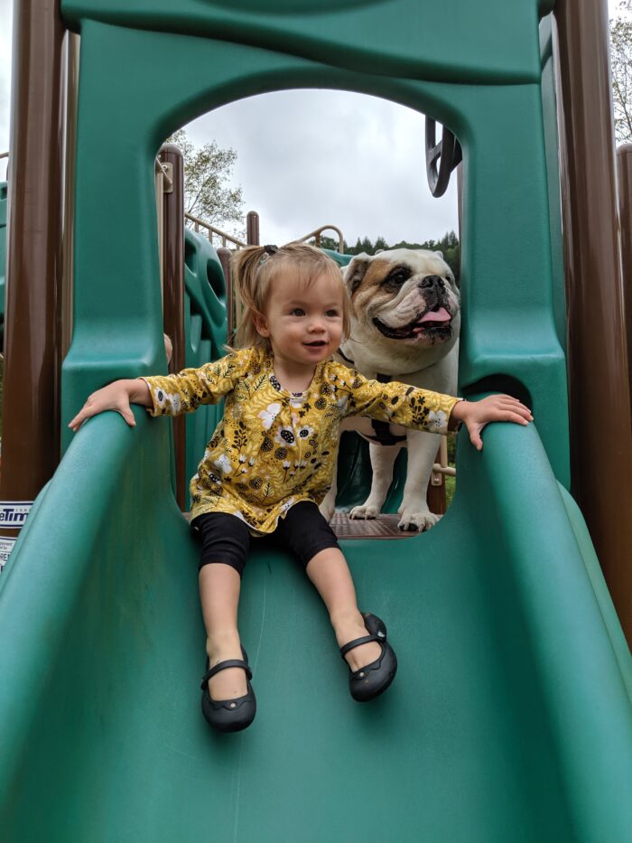 Ziggy and Ella on a playground slide