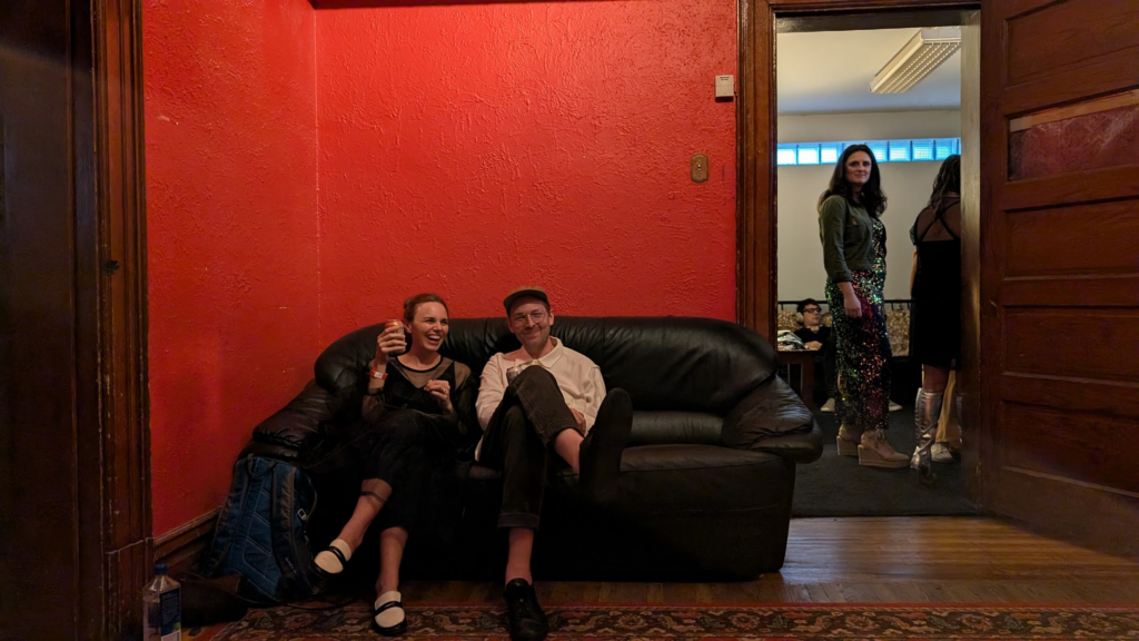 Jessi and Daniel Hall in the green room at Mr Smalls